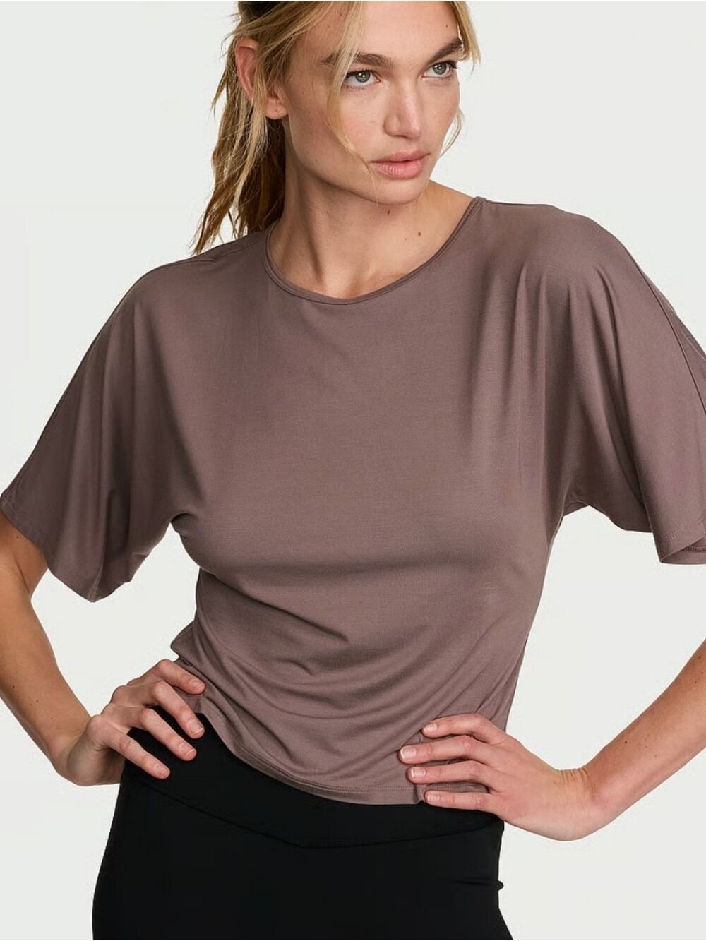 VSX Drapey Knit Side-Ruched Tee Sz Small NWT Cloudy Grey